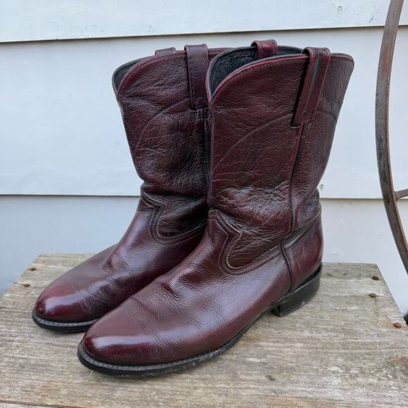 Dan Post Oxblood Maroon Red Leather Cowboy Western Ropers Boots 6586 9 1/2 D - Picture 3 of 7